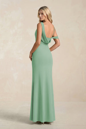 One - Shoulder Sheath Ruched Bridesmaid Dress With Slit in Sea Glass - SHE IS ME Bridesmaid Dresses