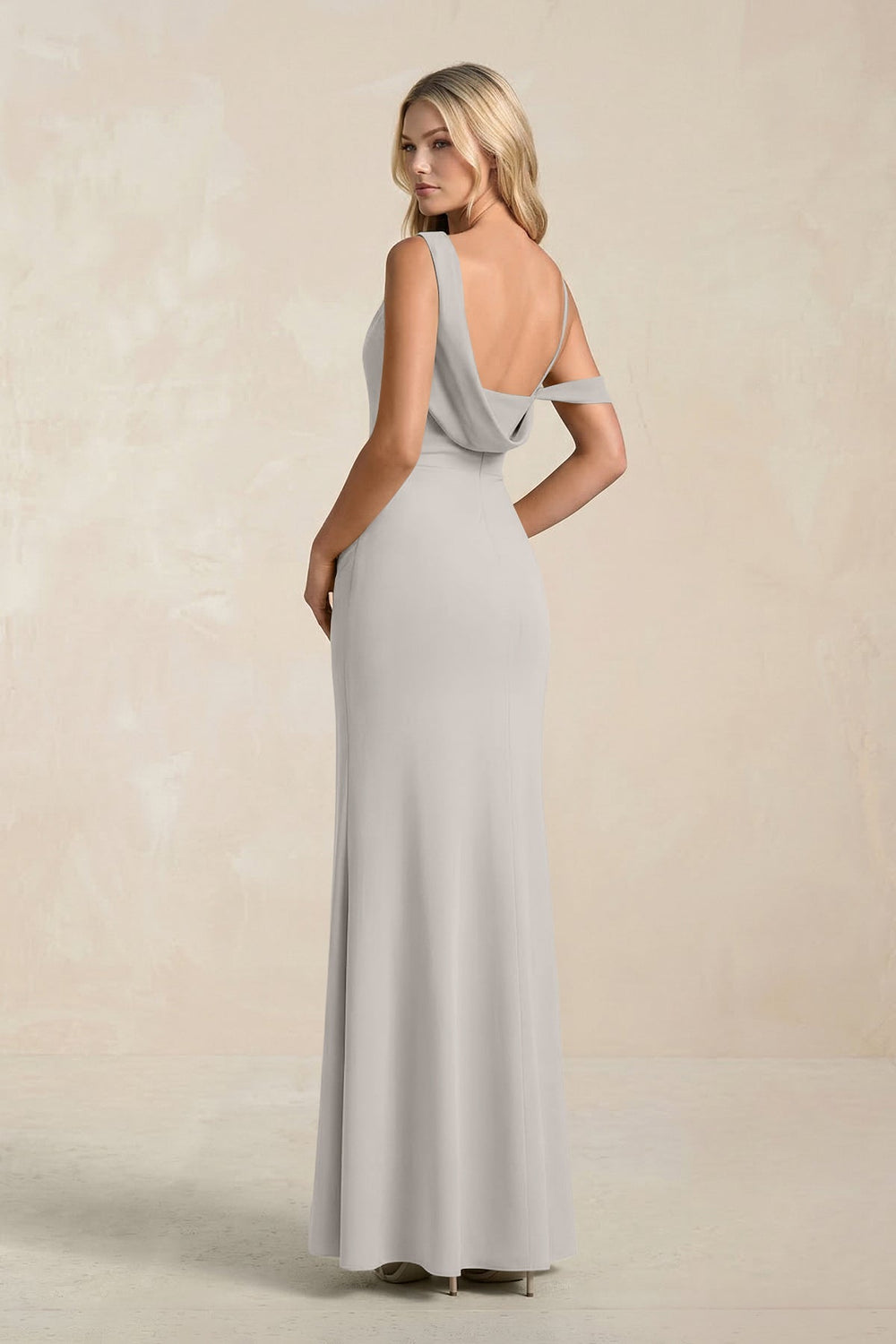 One - Shoulder Sheath Ruched Bridesmaid Dress With Slit in Silver - KISS BRIDAL Bridesmaid Dresses