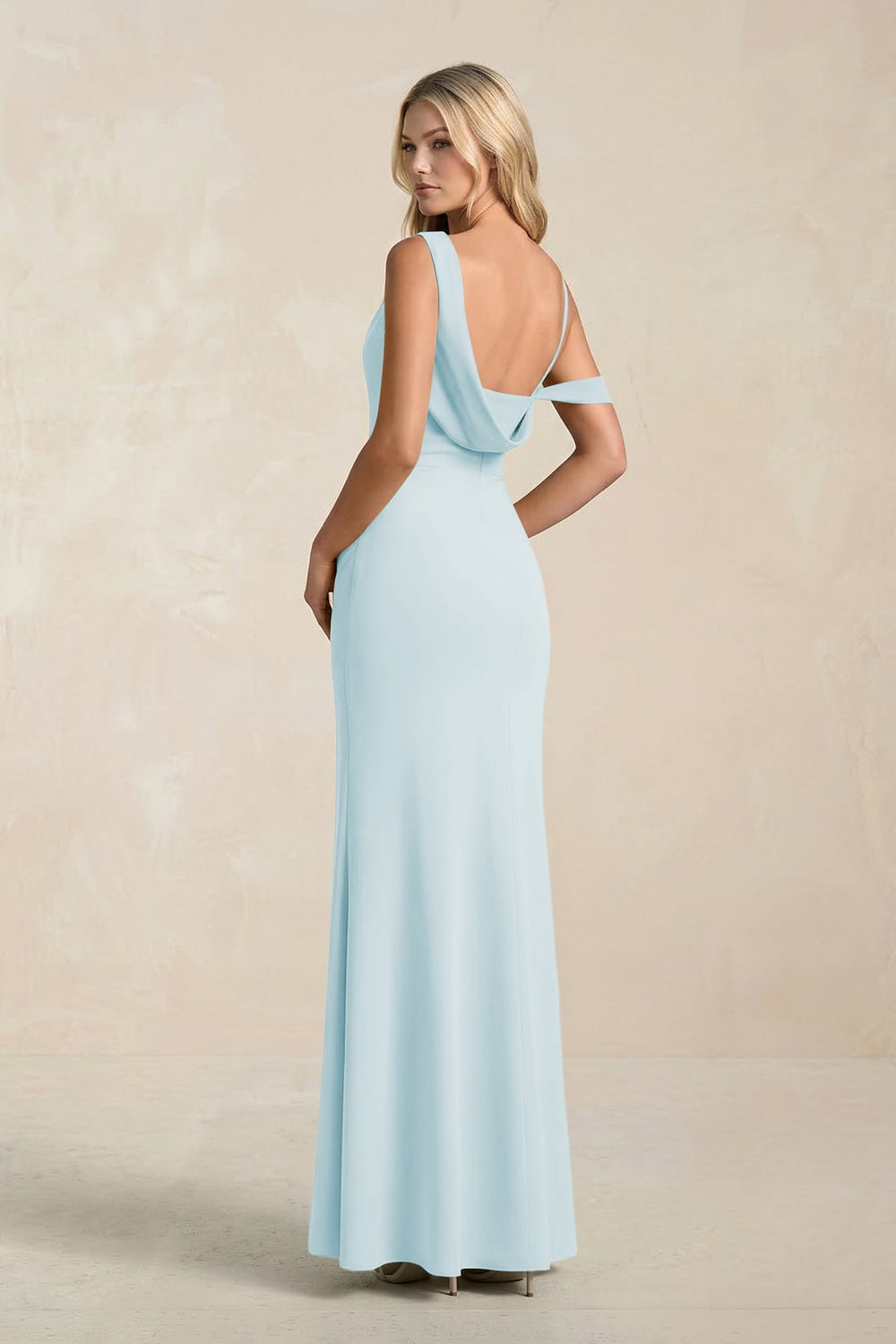 One - Shoulder Sheath Ruched Bridesmaid Dress With Slit in Sky Blue - KISS BRIDAL Bridesmaid Dresses