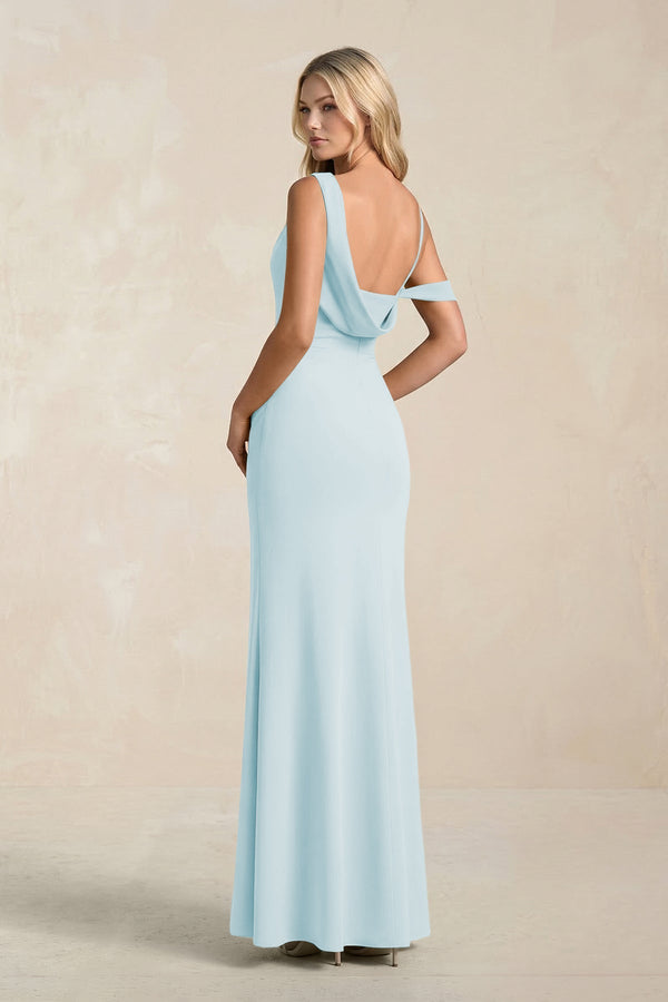 One - Shoulder Sheath Ruched Bridesmaid Dress With Slit in Sky Blue - SHE IS ME Bridesmaid Dresses