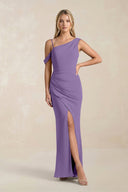 One - Shoulder Sheath Ruched Bridesmaid Dress With Slit in Tahiti - SHE IS ME Bridesmaid Dresses