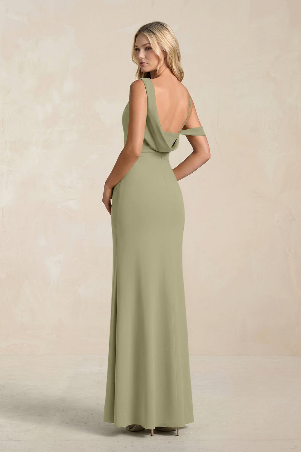 One - Shoulder Sheath Ruched Bridesmaid Dress With Slit in Thyme - KISS BRIDAL Bridesmaid Dresses