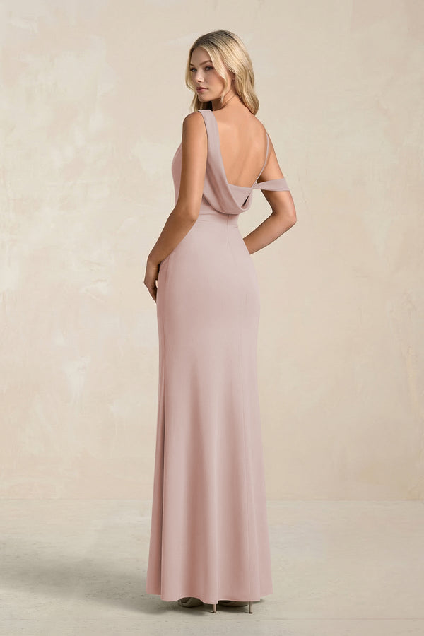 One - Shoulder Sheath Ruched Bridesmaid Dress With Slit in Toffee - SHE IS ME Bridesmaid Dresses