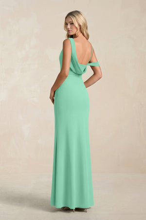 One - Shoulder Sheath Ruched Bridesmaid Dress With Slit in Turquoise - SHE IS ME Bridesmaid Dresses