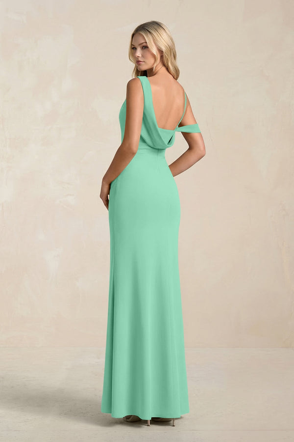 One - Shoulder Sheath Ruched Bridesmaid Dress With Slit in Turquoise - SHE IS ME Bridesmaid Dresses
