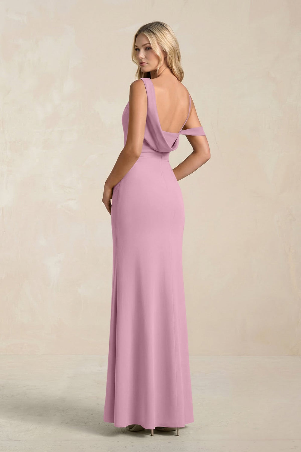 One - Shoulder Sheath Ruched Bridesmaid Dress With Slit in Vintage Mauve - KISS BRIDAL Bridesmaid Dresses