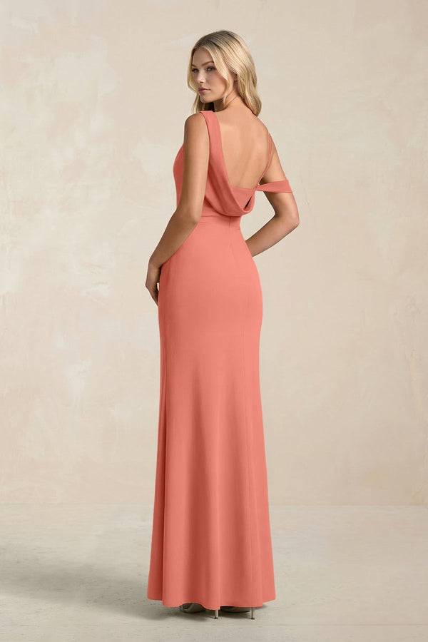 One - Shoulder Sheath Ruched Bridesmaid Dress With Slit in Wild Rose - SHE IS ME Bridesmaid Dresses