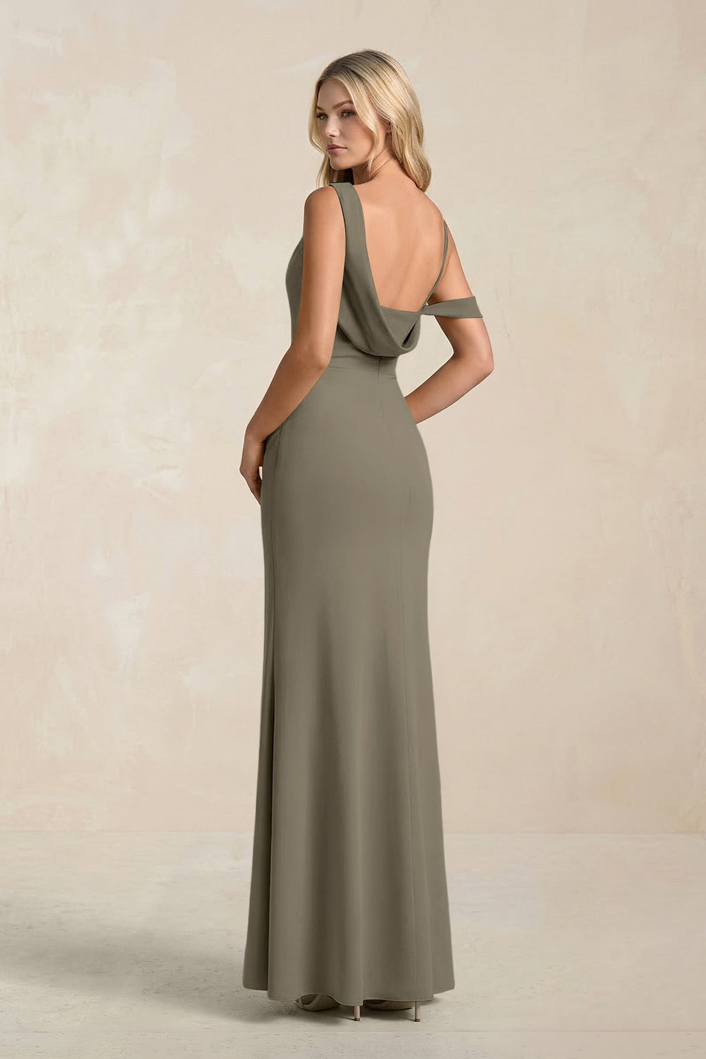 One - Shoulder Sheath Ruched Bridesmaid Dress With Slit in Willow Green - KISS BRIDAL Bridesmaid Dresses