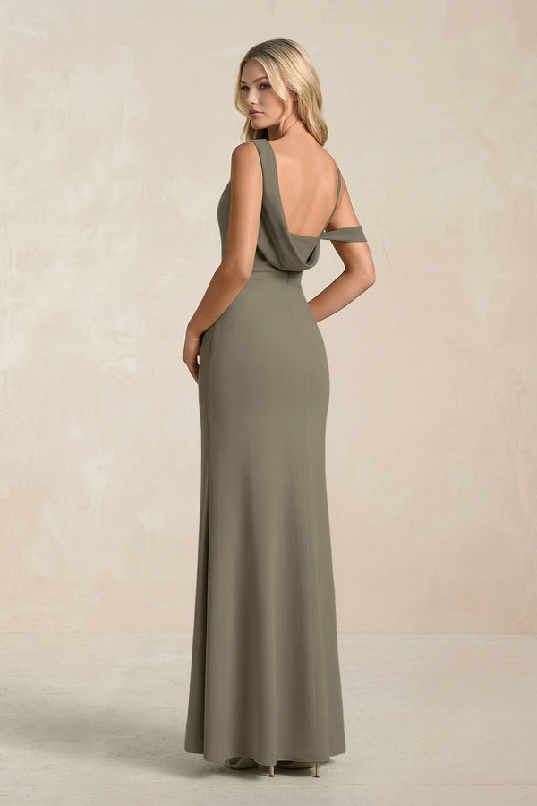 One - Shoulder Sheath Ruched Bridesmaid Dress With Slit in Willow Green - SHE IS ME Bridesmaid Dresses