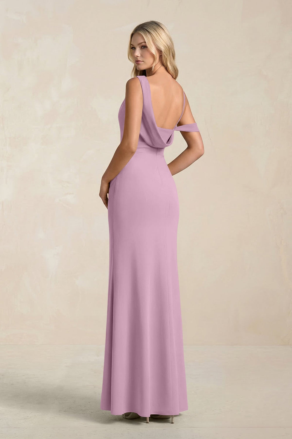 One - Shoulder Sheath Ruched Bridesmaid Dress With Slit in Wisteria - KISS BRIDAL Bridesmaid Dresses