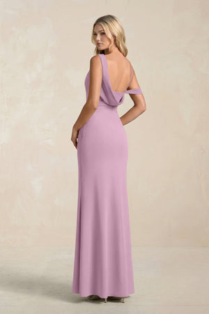 One - Shoulder Sheath Ruched Bridesmaid Dress With Slit in Wisteria - SHE IS ME Bridesmaid Dresses