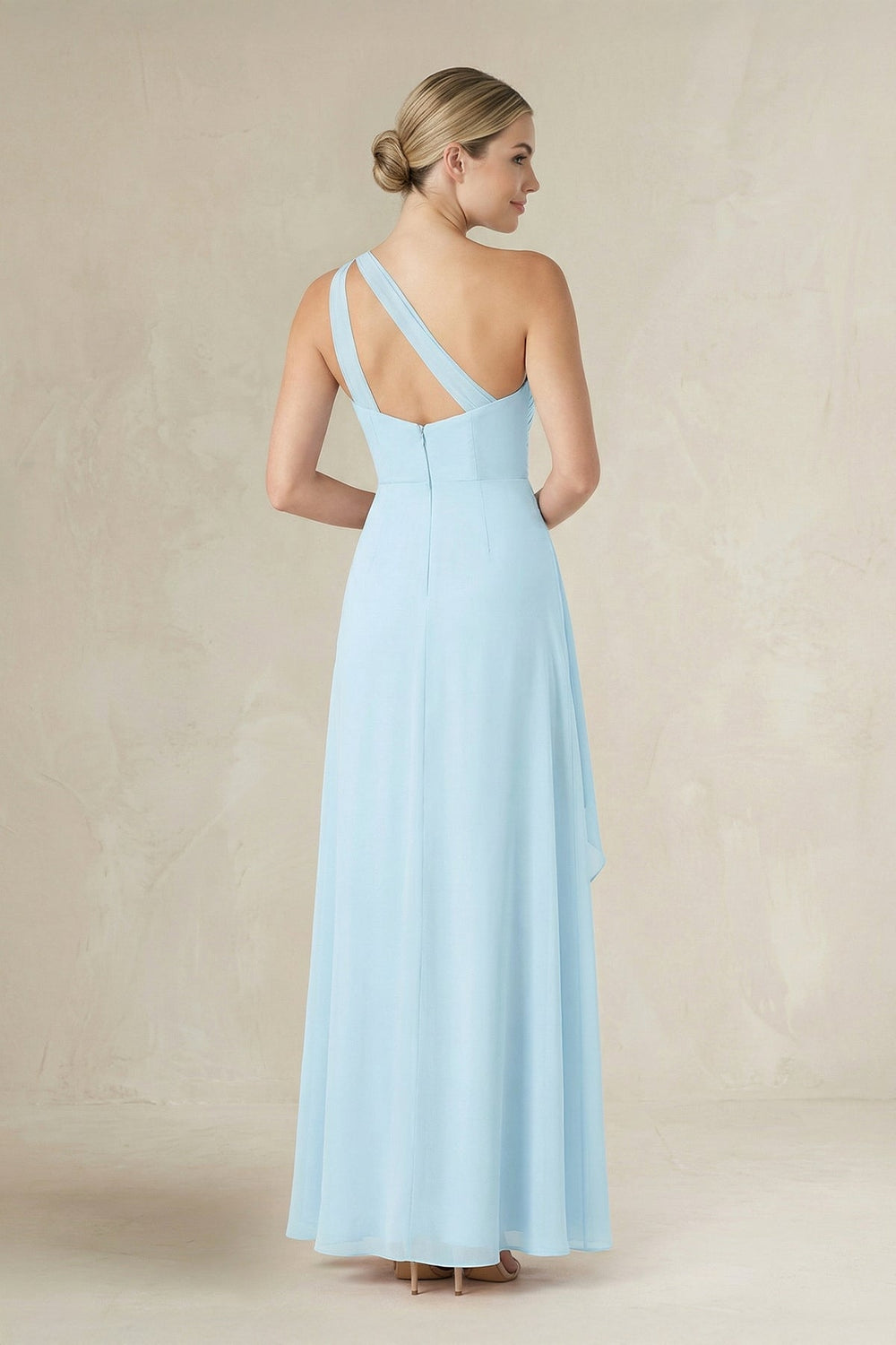 One - Shoulder Sheath Ruched Ruffled Bridesmaid Dress - SHE IS ME Bridesmaid Dresses