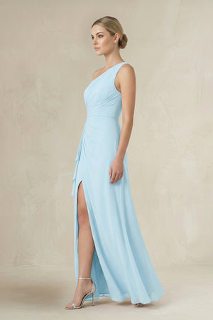 One - Shoulder Sheath Ruched Ruffled Bridesmaid Dress - KISS BRIDAL Bridesmaid Dresses