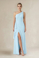 One - Shoulder Sheath Ruched Ruffled Bridesmaid Dress - KISS BRIDAL Bridesmaid Dresses