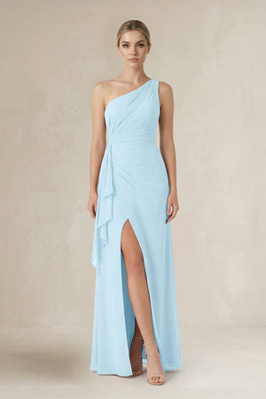 One - Shoulder Sheath Ruched Ruffled Bridesmaid Dress - KISS BRIDAL Bridesmaid Dresses