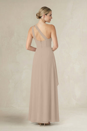 One - Shoulder Sheath Ruched Ruffled Bridesmaid Dress in Almond - SHE IS ME Bridesmaid Dresses