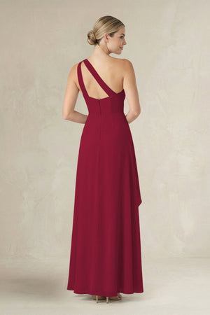 One - Shoulder Sheath Ruched Ruffled Bridesmaid Dress in Berry - SHE IS ME Bridesmaid Dresses