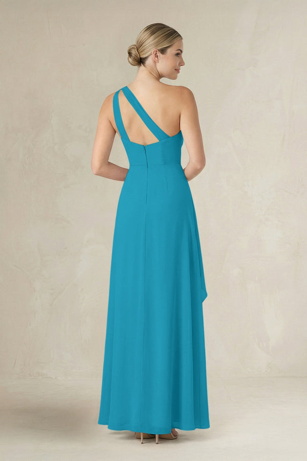One - Shoulder Sheath Ruched Ruffled Bridesmaid Dress in Blue Jay - SHE IS ME Bridesmaid Dresses