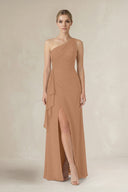 One - Shoulder Sheath Ruched Ruffled Bridesmaid Dress in Bronzer - SHE IS ME Bridesmaid Dresses