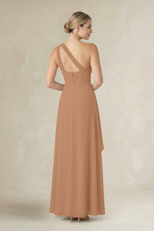 One - Shoulder Sheath Ruched Ruffled Bridesmaid Dress in Bronzer - SHE IS ME Bridesmaid Dresses