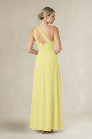 One - Shoulder Sheath Ruched Ruffled Bridesmaid Dress in Buttercup - SHE IS ME Bridesmaid Dresses