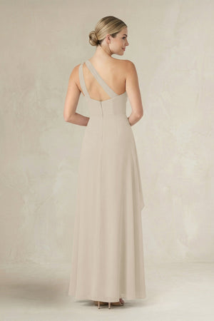 One - Shoulder Sheath Ruched Ruffled Bridesmaid Dress in Champagne - SHE IS ME Bridesmaid Dresses