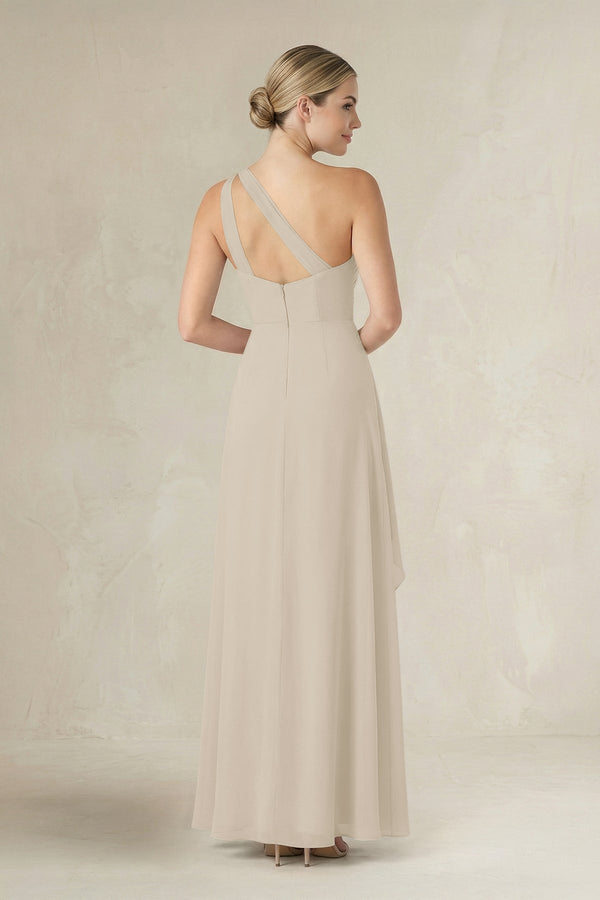 One - Shoulder Sheath Ruched Ruffled Bridesmaid Dress in Champagne - SHE IS ME Bridesmaid Dresses