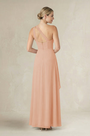 One - Shoulder Sheath Ruched Ruffled Bridesmaid Dress in Champagne Rose - SHE IS ME Bridesmaid Dresses