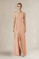 One - Shoulder Sheath Ruched Ruffled Bridesmaid Dress in Champagne Rose - SHE IS ME Bridesmaid Dresses