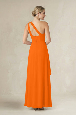 One - Shoulder Sheath Ruched Ruffled Bridesmaid Dress in Cinnamon - SHE IS ME Bridesmaid Dresses