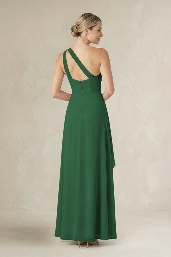 One - Shoulder Sheath Ruched Ruffled Bridesmaid Dress in Dark Green - SHE IS ME Bridesmaid Dresses