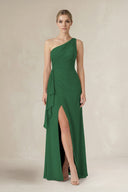 One - Shoulder Sheath Ruched Ruffled Bridesmaid Dress in Dark Green - SHE IS ME Bridesmaid Dresses