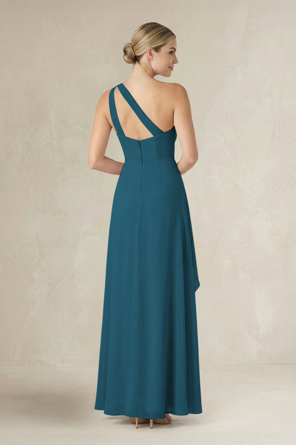 One - Shoulder Sheath Ruched Ruffled Bridesmaid Dress in Dark Teal - SHE IS ME Bridesmaid Dresses