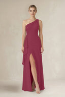 One - Shoulder Sheath Ruched Ruffled Bridesmaid Dress in Desert Rose - SHE IS ME Bridesmaid Dresses