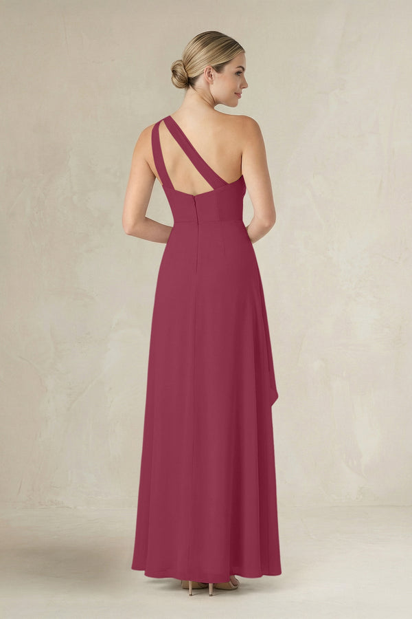 One - Shoulder Sheath Ruched Ruffled Bridesmaid Dress in Desert Rose - SHE IS ME Bridesmaid Dresses
