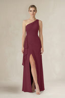 One-Shoulder Sheath Ruched Ruffled Bridesmaid Dress in Desert Rose | KISSBRIDAL