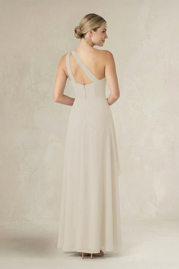 One - Shoulder Sheath Ruched Ruffled Bridesmaid Dress in Dove Gray - SHE IS ME Bridesmaid Dresses