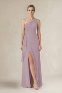 One - Shoulder Sheath Ruched Ruffled Bridesmaid Dress in Dusk - SHE IS ME Bridesmaid Dresses