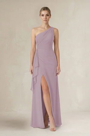 One - Shoulder Sheath Ruched Ruffled Bridesmaid Dress in Dusk - SHE IS ME Bridesmaid Dresses