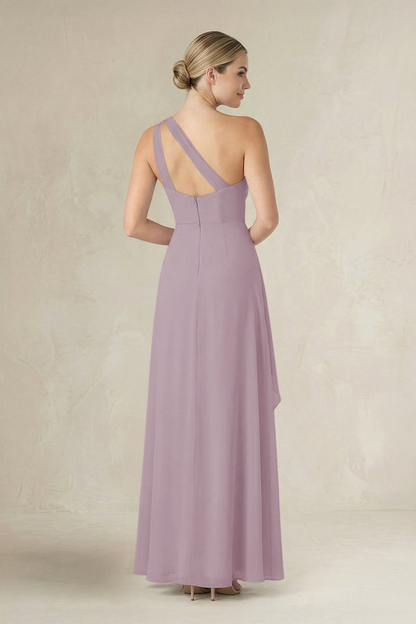 One - Shoulder Sheath Ruched Ruffled Bridesmaid Dress in Dusk - SHE IS ME Bridesmaid Dresses