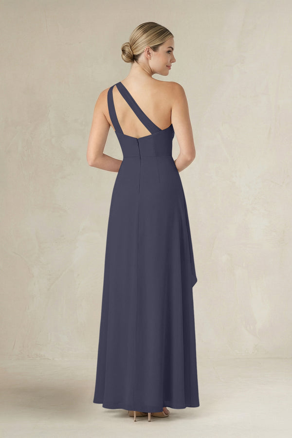 One - Shoulder Sheath Ruched Ruffled Bridesmaid Dress in Dusk Blue - SHE IS ME Bridesmaid Dresses
