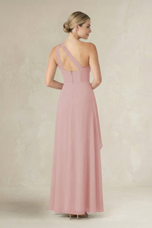 One - Shoulder Sheath Ruched Ruffled Bridesmaid Dress in Dusty Rose - SHE IS ME Bridesmaid Dresses