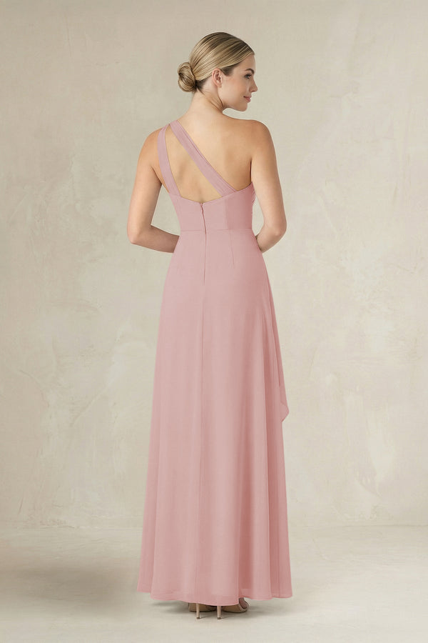 One - Shoulder Sheath Ruched Ruffled Bridesmaid Dress in Dusty Rose - SHE IS ME Bridesmaid Dresses
