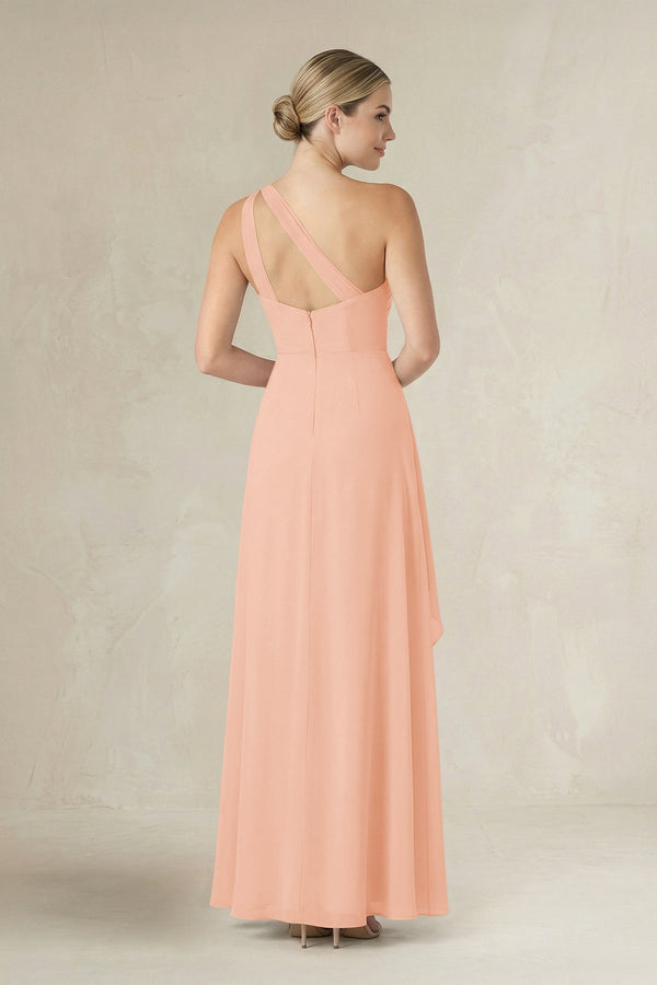 One - Shoulder Sheath Ruched Ruffled Bridesmaid Dress in English Rose - SHE IS ME Bridesmaid Dresses