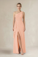 One - Shoulder Sheath Ruched Ruffled Bridesmaid Dress in English Rose - SHE IS ME Bridesmaid Dresses