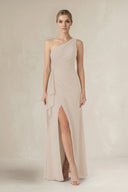One - Shoulder Sheath Ruched Ruffled Bridesmaid Dress in Frost - SHE IS ME Bridesmaid Dresses