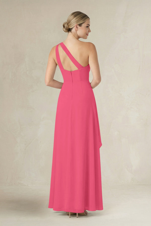 One - Shoulder Sheath Ruched Ruffled Bridesmaid Dress in Fuchsia - SHE IS ME Bridesmaid Dresses