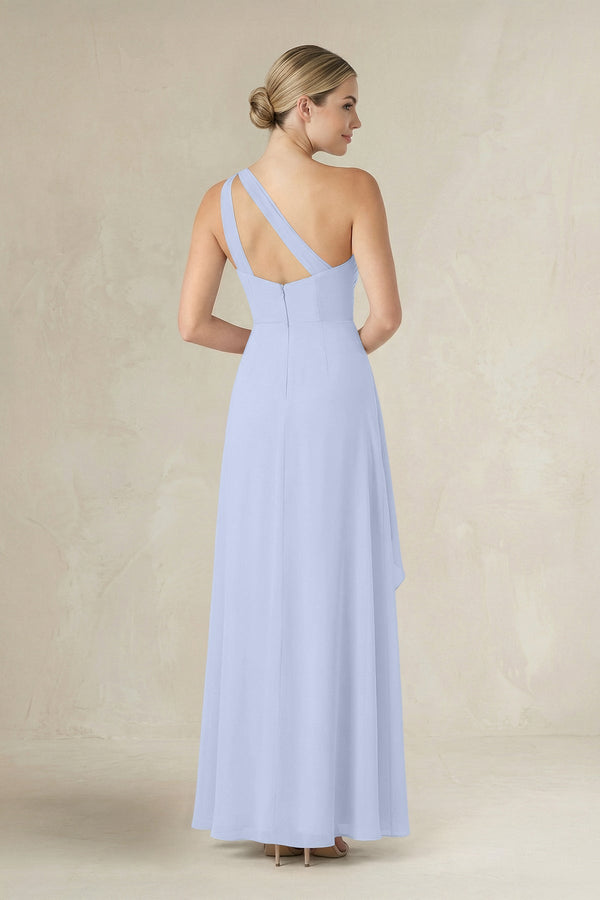 One - Shoulder Sheath Ruched Ruffled Bridesmaid Dress in Ice - SHE IS ME Bridesmaid Dresses