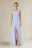 One - Shoulder Sheath Ruched Ruffled Bridesmaid Dress in Ice - SHE IS ME Bridesmaid Dresses