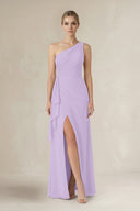One - Shoulder Sheath Ruched Ruffled Bridesmaid Dress in Lavender - SHE IS ME Bridesmaid Dresses